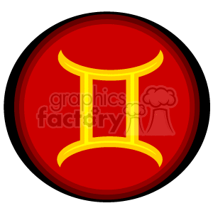The clipart image features the symbol for Gemini, one of the twelve astrological signs of the zodiac. The Gemini symbol, which resembles the Roman numeral II, is depicted in yellow against a red circular background.