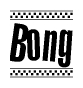 The image contains the text Bong in a bold, stylized font, with a checkered flag pattern bordering the top and bottom of the text.