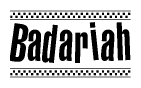 The clipart image displays the text Badariah in a bold, stylized font. It is enclosed in a rectangular border with a checkerboard pattern running below and above the text, similar to a finish line in racing. 