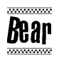 The clipart image displays the text Bear in a bold, stylized font. It is enclosed in a rectangular border with a checkerboard pattern running below and above the text, similar to a finish line in racing. 