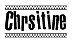 The image contains the text Chrsitine in a bold, stylized font, with a checkered flag pattern bordering the top and bottom of the text.