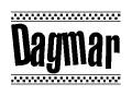The clipart image displays the text Dagmar in a bold, stylized font. It is enclosed in a rectangular border with a checkerboard pattern running below and above the text, similar to a finish line in racing. 