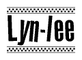 The image contains the text Lyn-lee in a bold, stylized font, with a checkered flag pattern bordering the top and bottom of the text.