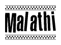 The clipart image displays the text Malathi in a bold, stylized font. It is enclosed in a rectangular border with a checkerboard pattern running below and above the text, similar to a finish line in racing. 