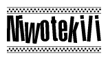 The image is a black and white clipart of the text Niwotekili in a bold, italicized font. The text is bordered by a dotted line on the top and bottom, and there are checkered flags positioned at both ends of the text, usually associated with racing or finishing lines.