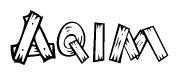 The clipart image shows the name Aqim stylized to look like it is constructed out of separate wooden planks or boards, with each letter having wood grain and plank-like details.