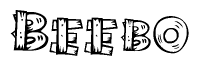 The clipart image shows the name Beebo stylized to look like it is constructed out of separate wooden planks or boards, with each letter having wood grain and plank-like details.