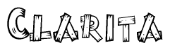The clipart image shows the name Clarita stylized to look as if it has been constructed out of wooden planks or logs. Each letter is designed to resemble pieces of wood.