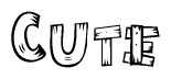 The image contains the name Cute written in a decorative, stylized font with a hand-drawn appearance. The lines are made up of what appears to be planks of wood, which are nailed together