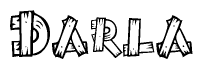 The clipart image shows the name Darla stylized to look as if it has been constructed out of wooden planks or logs. Each letter is designed to resemble pieces of wood.