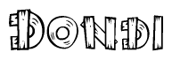 The image contains the name Dondi written in a decorative, stylized font with a hand-drawn appearance. The lines are made up of what appears to be planks of wood, which are nailed together
