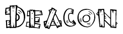 The clipart image shows the name Deacon stylized to look like it is constructed out of separate wooden planks or boards, with each letter having wood grain and plank-like details.