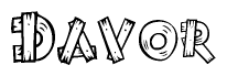 The clipart image shows the name Davor stylized to look as if it has been constructed out of wooden planks or logs. Each letter is designed to resemble pieces of wood.