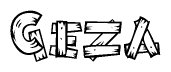 The clipart image shows the name Geza stylized to look as if it has been constructed out of wooden planks or logs. Each letter is designed to resemble pieces of wood.