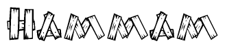 The clipart image shows the name Hammam stylized to look as if it has been constructed out of wooden planks or logs. Each letter is designed to resemble pieces of wood.