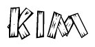 The clipart image shows the name Kim stylized to look like it is constructed out of separate wooden planks or boards, with each letter having wood grain and plank-like details.
