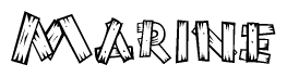 The image contains the name Marine written in a decorative, stylized font with a hand-drawn appearance. The lines are made up of what appears to be planks of wood, which are nailed together