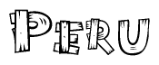 The image contains the name Peru written in a decorative, stylized font with a hand-drawn appearance. The lines are made up of what appears to be planks of wood, which are nailed together