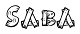 The image contains the name Saba written in a decorative, stylized font with a hand-drawn appearance. The lines are made up of what appears to be planks of wood, which are nailed together
