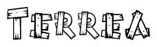 The clipart image shows the name Terrea stylized to look like it is constructed out of separate wooden planks or boards, with each letter having wood grain and plank-like details.