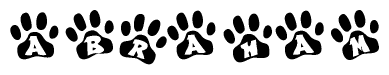 The image shows a row of animal paw prints, each containing a letter. The letters spell out the word Abraham within the paw prints.