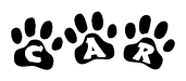 The image shows a row of animal paw prints, each containing a letter. The letters spell out the word word tag within the paw prints.