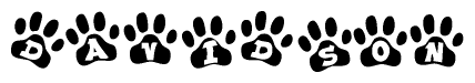 The image shows a series of animal paw prints arranged horizontally. Within each paw print, there's a letter; together they spell Davidson