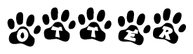 The image shows a series of animal paw prints arranged horizontally. Within each paw print, there's a letter; together they spell Otter