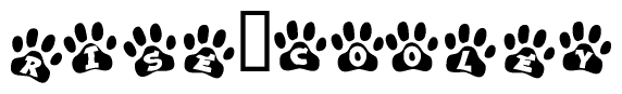 The image shows a row of animal paw prints, each containing a letter. The letters spell out the word Rise cooley within the paw prints.