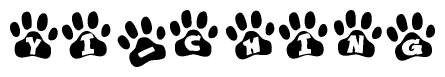 The image shows a series of animal paw prints arranged horizontally. Within each paw print, there's a letter; together they spell Yi-ching