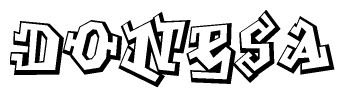 The image is a stylized representation of the letters Donesa designed to mimic the look of graffiti text. The letters are bold and have a three-dimensional appearance, with emphasis on angles and shadowing effects.