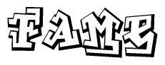 The clipart image depicts the word Fame in a style reminiscent of graffiti. The letters are drawn in a bold, block-like script with sharp angles and a three-dimensional appearance.