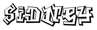 The clipart image depicts the word Sidney in a style reminiscent of graffiti. The letters are drawn in a bold, block-like script with sharp angles and a three-dimensional appearance.