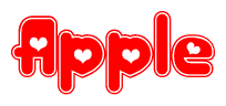 The image is a clipart featuring the word Apple written in a stylized font with a heart shape replacing inserted into the center of each letter. The color scheme of the text and hearts is red with a light outline.