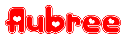The image displays the word Aubree written in a stylized red font with hearts inside the letters.