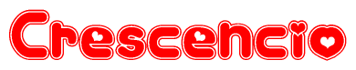 The image is a clipart featuring the word Crescencio written in a stylized font with a heart shape replacing inserted into the center of each letter. The color scheme of the text and hearts is red with a light outline.