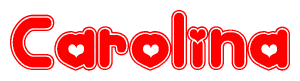 The image displays the word Carolina written in a stylized red font with hearts inside the letters.