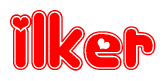 The image is a clipart featuring the word Ilker written in a stylized font with a heart shape replacing inserted into the center of each letter. The color scheme of the text and hearts is red with a light outline.