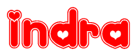 The image is a clipart featuring the word Indra written in a stylized font with a heart shape replacing inserted into the center of each letter. The color scheme of the text and hearts is red with a light outline.