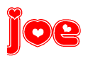 The image displays the word Joe written in a stylized red font with hearts inside the letters.