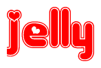 The image is a clipart featuring the word Jelly written in a stylized font with a heart shape replacing inserted into the center of each letter. The color scheme of the text and hearts is red with a light outline.