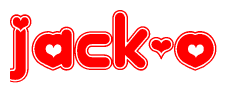 The image displays the word Jack-o written in a stylized red font with hearts inside the letters.