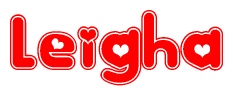 The image displays the word Leigha written in a stylized red font with hearts inside the letters.