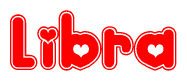 The image displays the word Libra written in a stylized red font with hearts inside the letters.