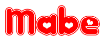 The image is a clipart featuring the word Mabe written in a stylized font with a heart shape replacing inserted into the center of each letter. The color scheme of the text and hearts is red with a light outline.