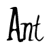 The image is a stylized text or script that reads 'Ant' in a cursive or calligraphic font.