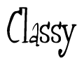 The image is of the word Classy stylized in a cursive script.