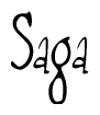 The image is a stylized text or script that reads 'Saga' in a cursive or calligraphic font.