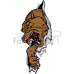 The image is a stylized clipart of a snarling dog. The dog appears fierce and aggressive, with bared teeth and a dominant brown color. The style is bold and simplified, with clear lines and contrasting colors making it suitable for vinyl cutting, signage, or tattoo designs.