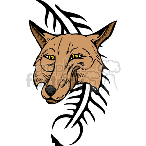 The image displays a stylized graphic of a fox's head with tribal or tattoo-like design elements. The fox features are detailed with black lines creating a striking contrast against its golden brown face and yellow eyes. The tribal accents suggest it could be used for vinyl cutting, signage, or as a tattoo design.